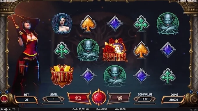 Hidden Treasure bonus game screen in Blood Suckers II slot with coffins and chests
