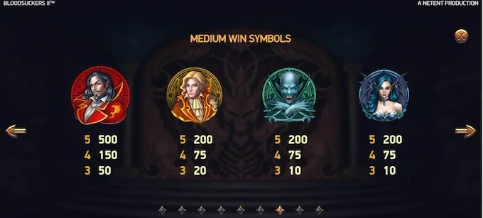 Blood Suckers II main vampire slot reels with gothic symbols