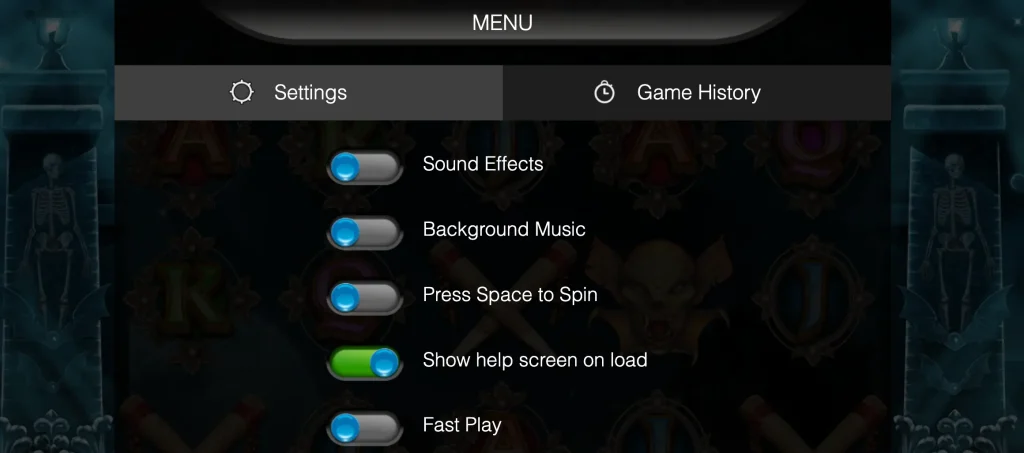 Blood Queen slot big win screen with settings
