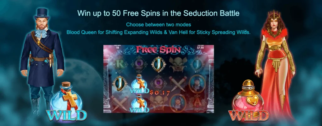 Blood Queen slot reels with vampire symbols and eerie atmosphere