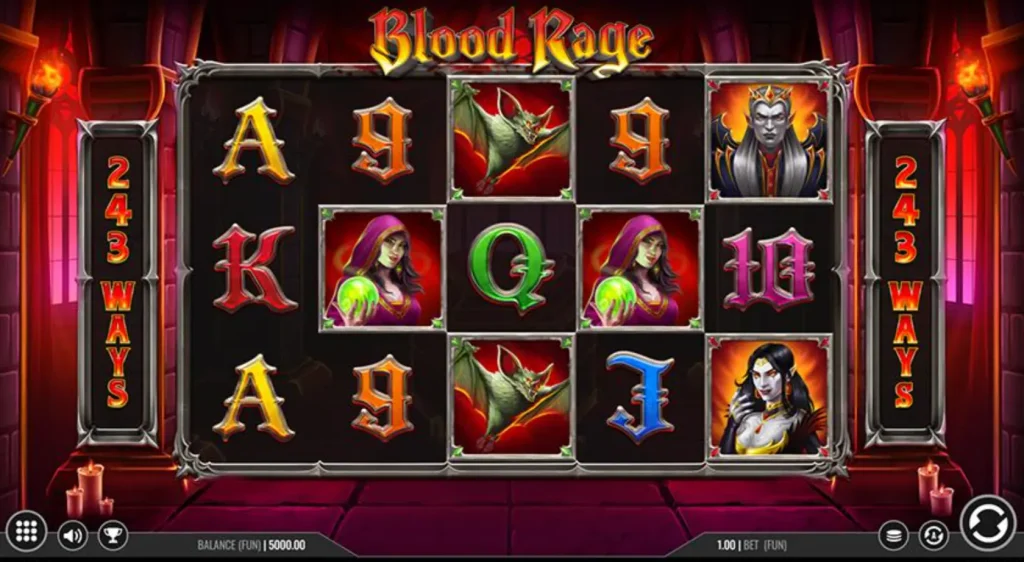 Blood Rage slot reels with wild symbols and themed icons